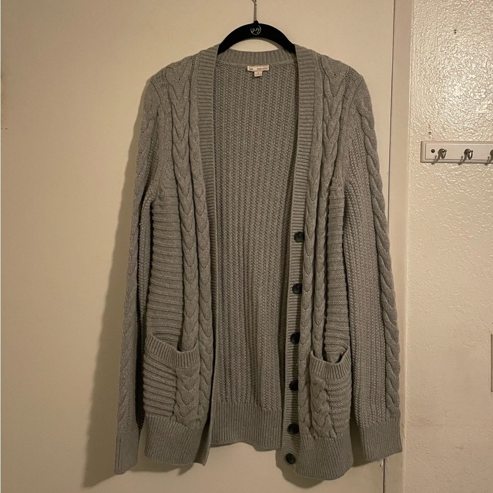 GAP Gray Crew Neck Sweater with Ribbed Stitching Cardigan  - Size S